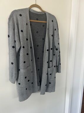 BloomChic Gray Cardigan with Black Polka Dots